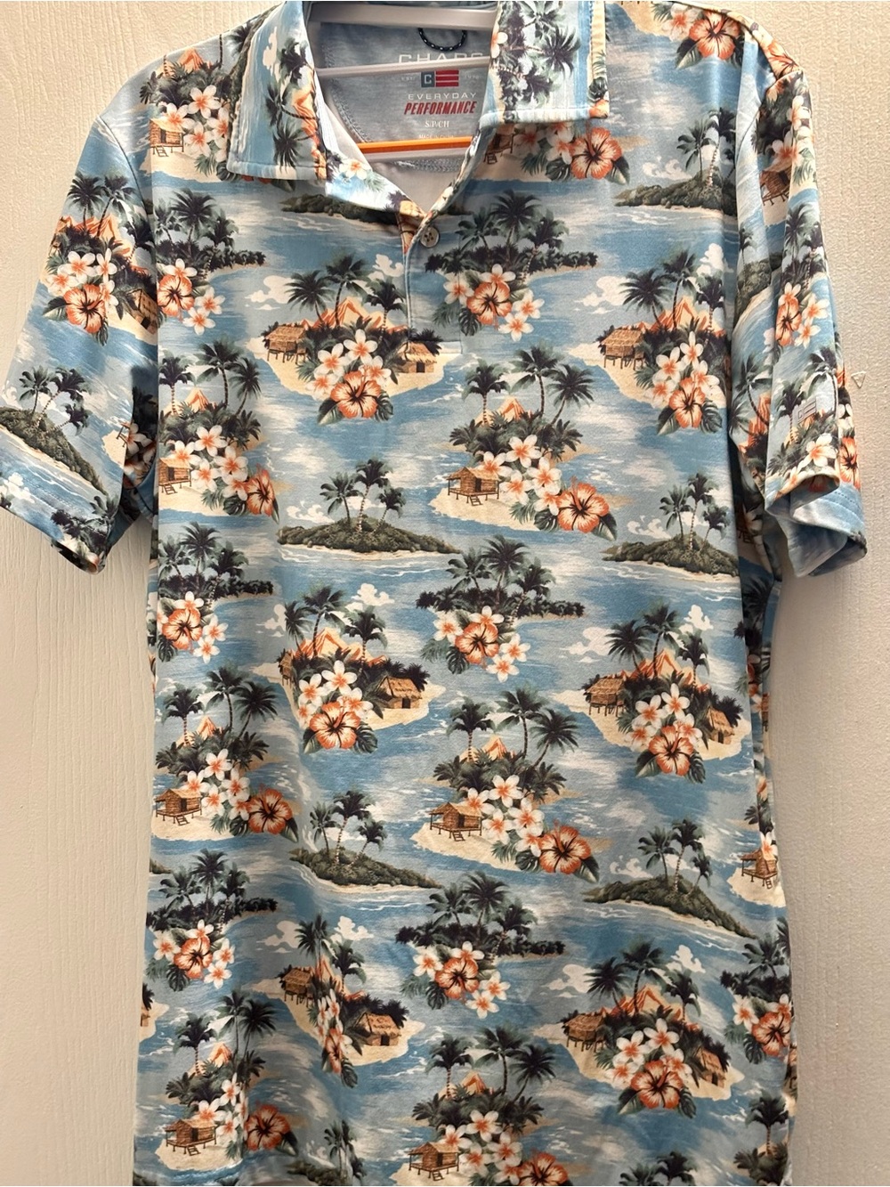 CHAPS Light Blue Hawaiian Print Polo Shirt